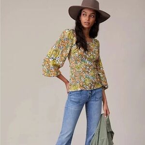Anthropologie Floral Print Top - The Rayna Relaxed Smocked Blouse Size M
